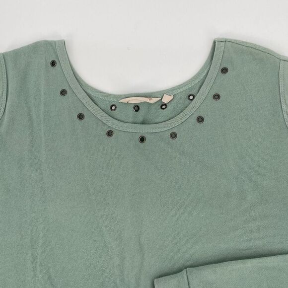 Soft Surroundings Sz L Milano Top Granite Green - Cold Shoulder, Grommets - Picture 4 of 15